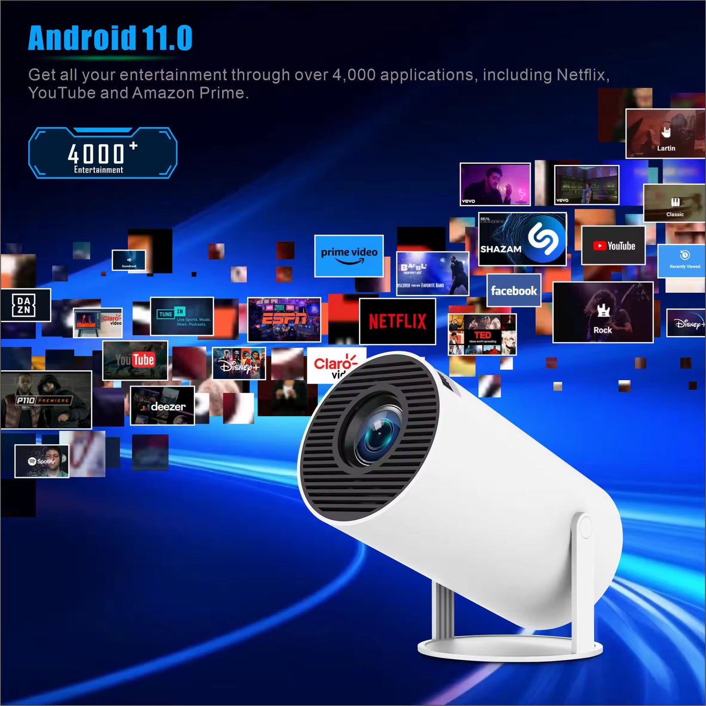  Mini Proyector HY300 2025 | Smart Android 11 | WiFi 6 + BT5.0 | 4K Compatible | Proyector Portátil HD 720p | Home Theater