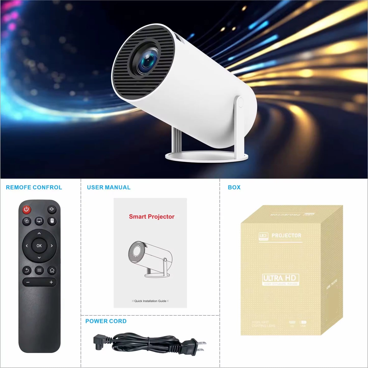  Mini Proyector HY300 2025 | Smart Android 11 | WiFi 6 + BT5.0 | 4K Compatible | Proyector Portátil HD 720p | Home Theater